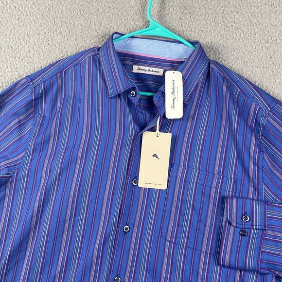 Tommy Bahama Button Shirt Men's Large Blue Purple Striped Formal Causal NWT - Picture 1 of 9